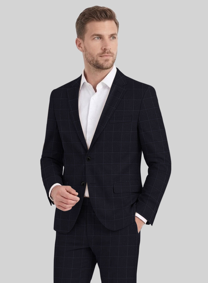 Reda Flexo Dark Blue Checks Wool Jacket - StudioSuits