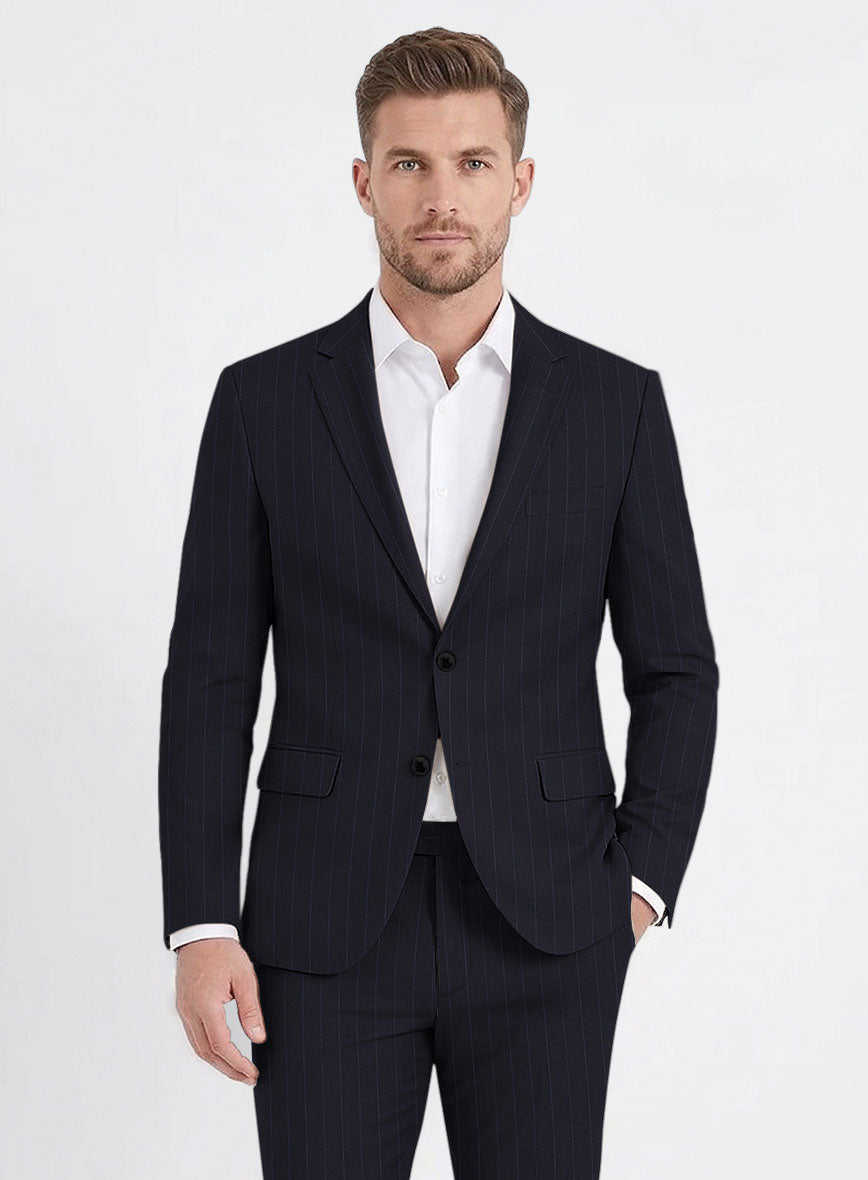 Reda Flexo Dark Blue Stripe Wool Jacket - StudioSuits