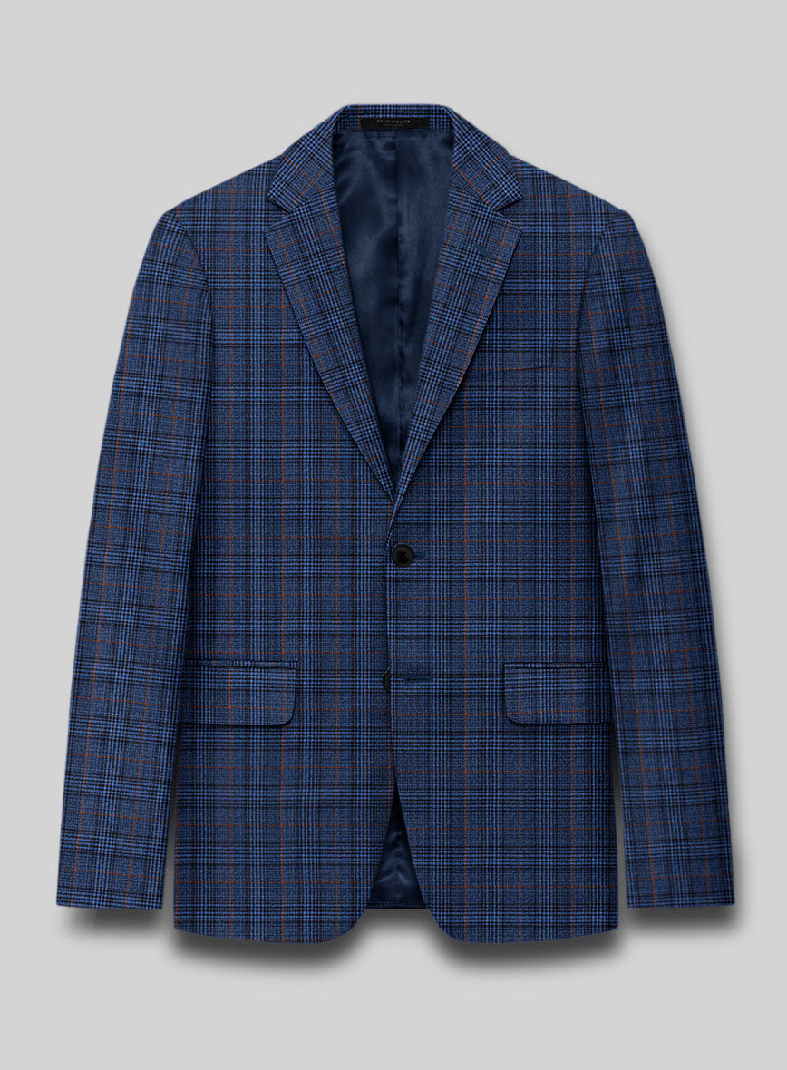 Reda Azul Blue Checks Wool Jacket - StudioSuits