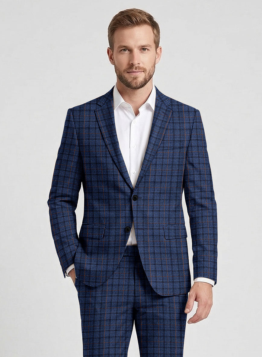 Reda Azul Blue Checks Wool Jacket - StudioSuits