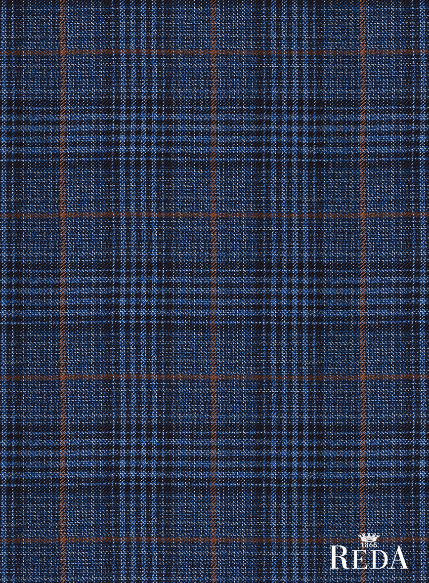 Reda Azul Blue Checks Wool Jacket - StudioSuits