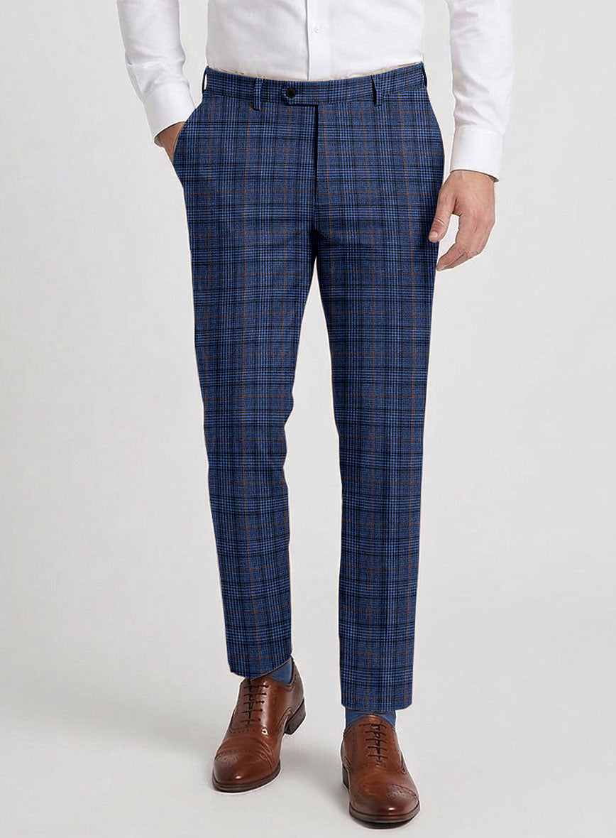 Reda Azul Blue Checks Wool Pants - StudioSuits
