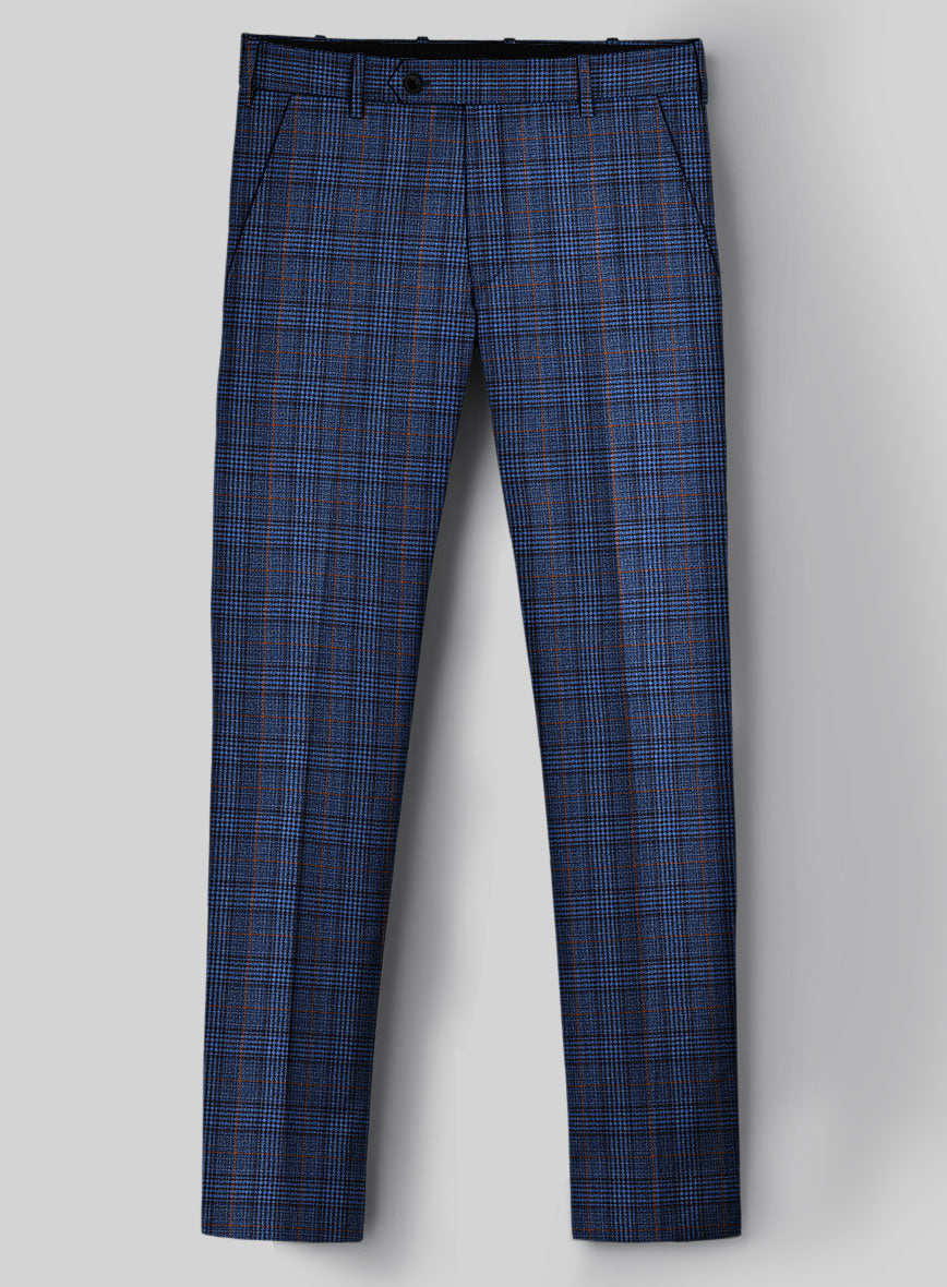 Reda Azul Blue Checks Wool Pants - StudioSuits