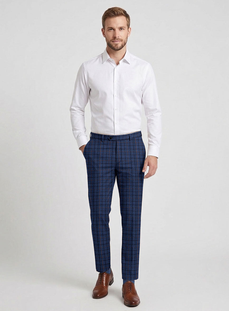 Reda Azul Blue Checks Wool Pants - StudioSuits