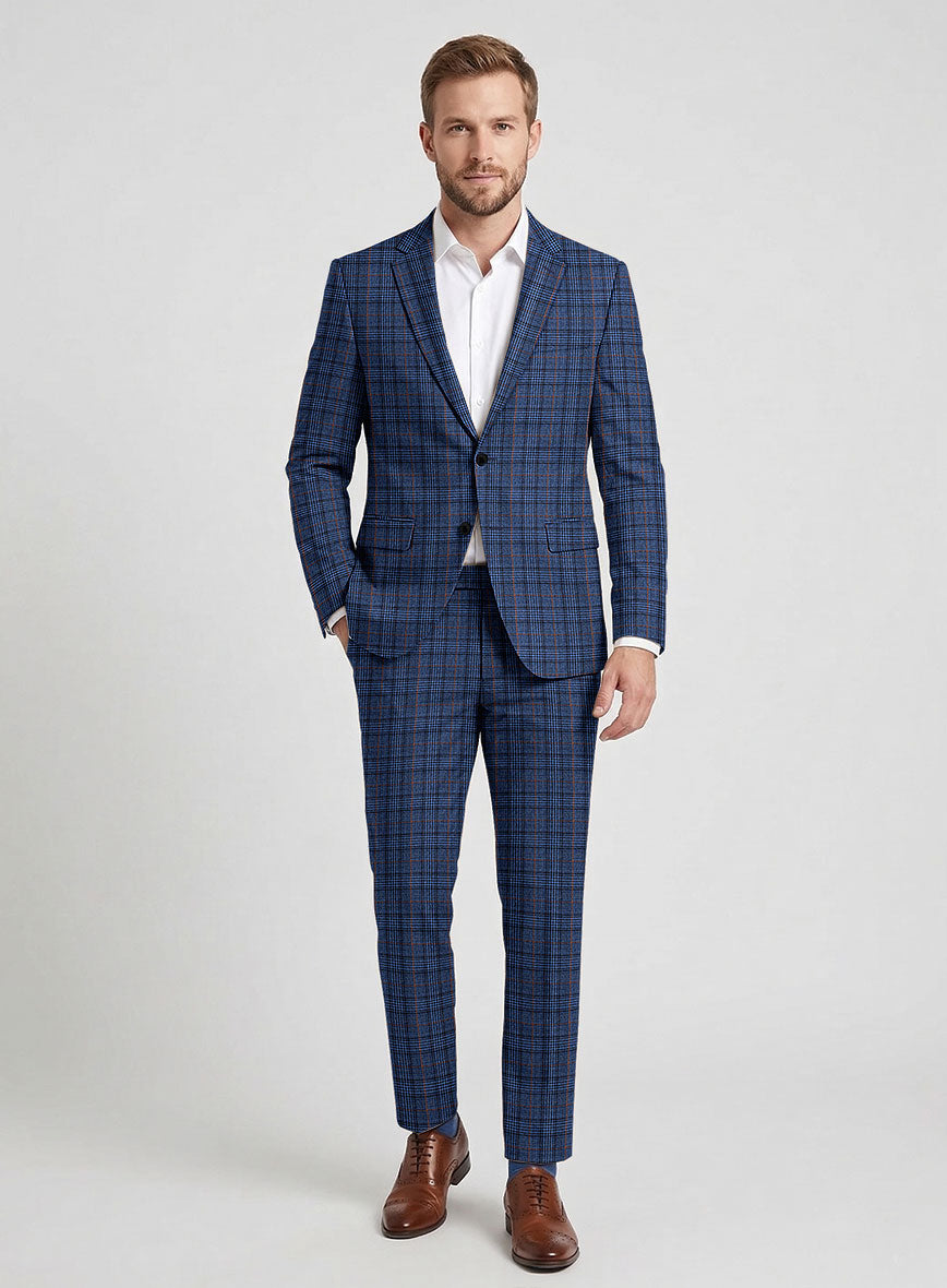 Reda Azul Blue Checks Wool Suit - StudioSuits