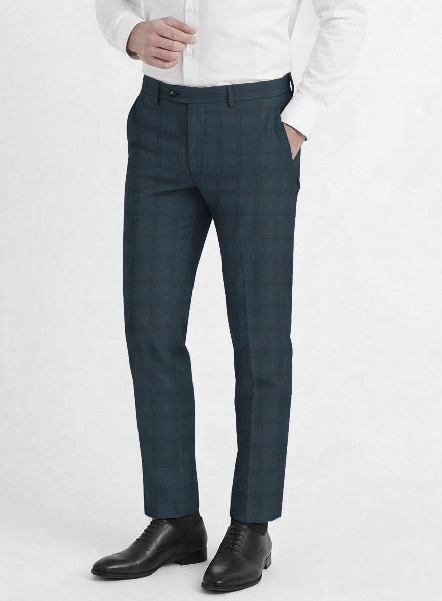 Reda Baltie Blue Checks Wool Pants - StudioSuits