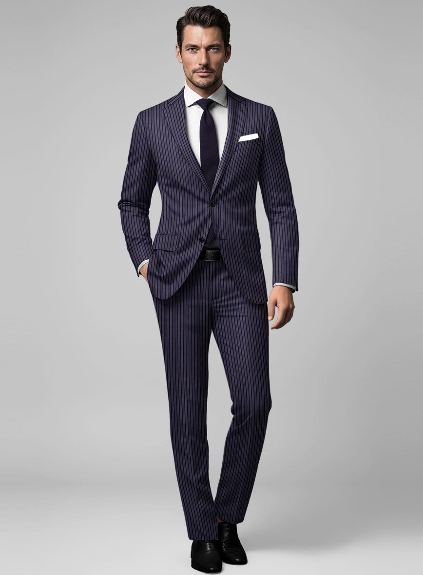 Reda Bravon Navy Blue Stripe Wool Suit - StudioSuits