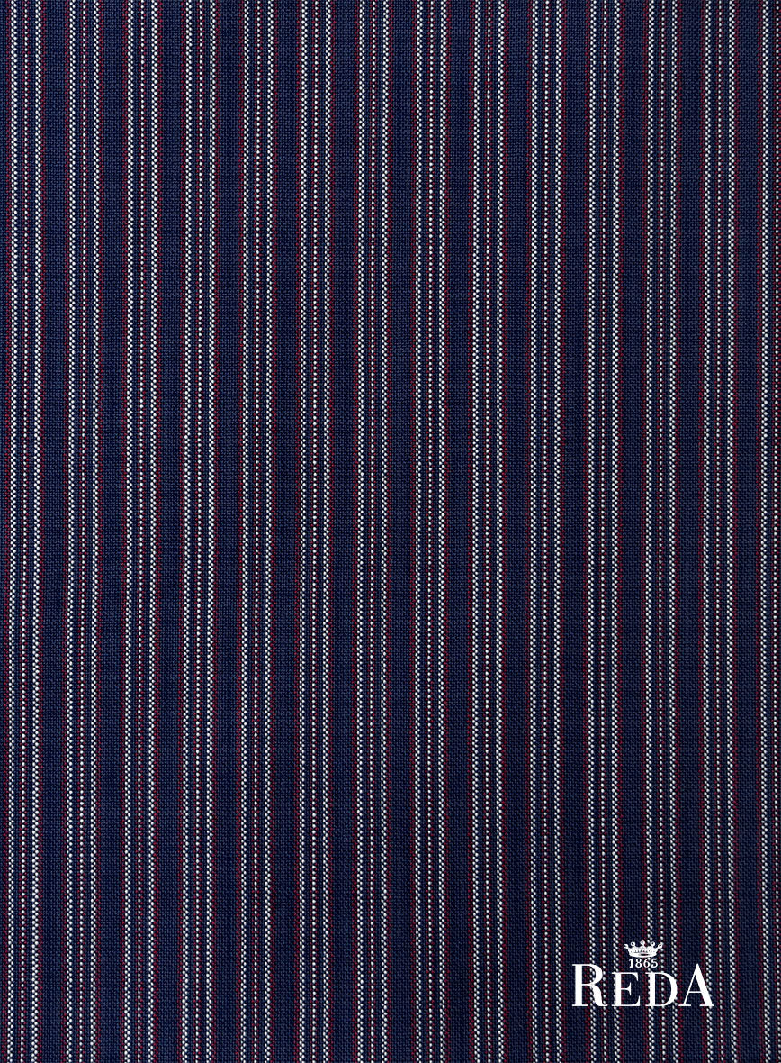 Reda Bravon Navy Blue Stripe Wool Pants - StudioSuits