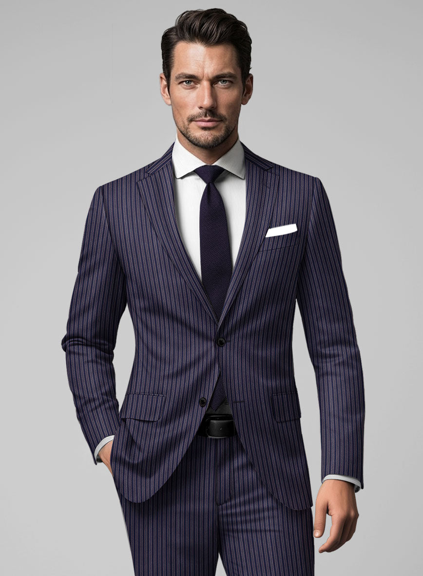 Reda Bravon Navy Blue Stripe Wool Jacket - StudioSuits