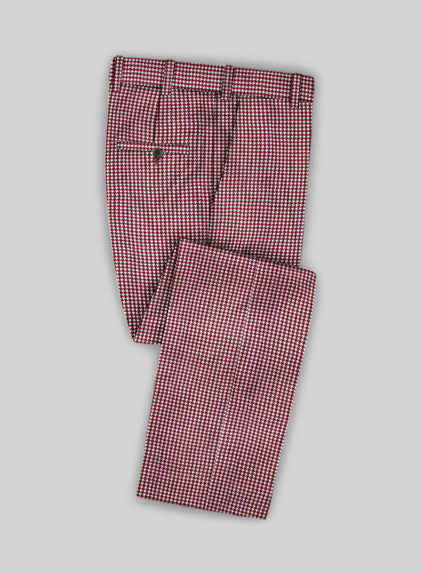Reda Carmine Red Houndstooth Wool Pants - StudioSuits