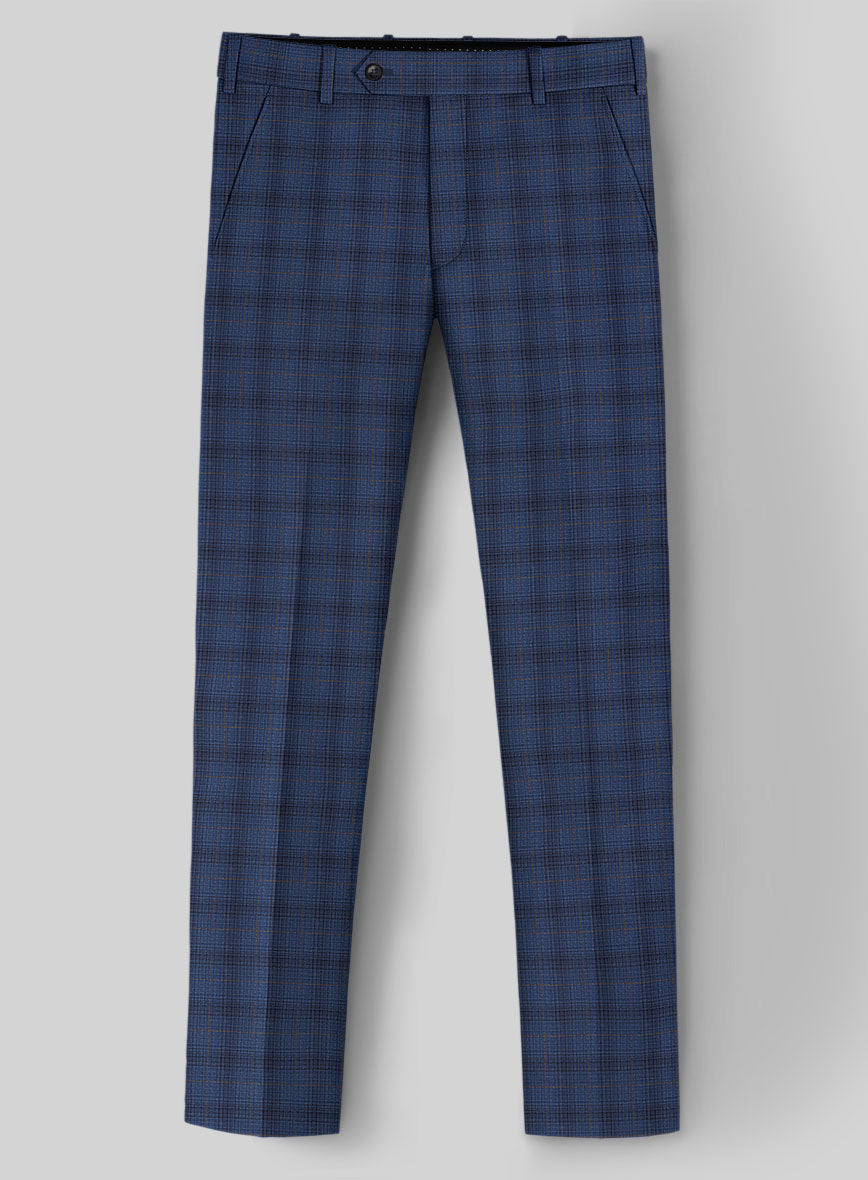 Reda Casal Blue Checks Wool Pants - StudioSuits
