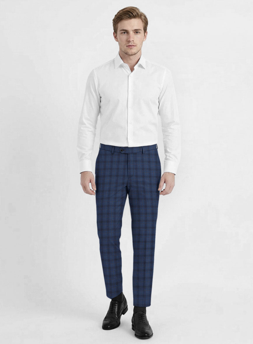 Reda Casal Blue Checks Wool Pants - StudioSuits