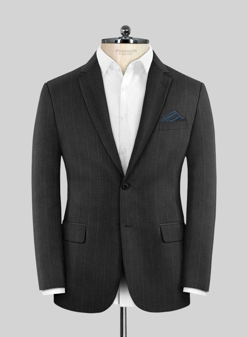 Reda Cashmere Dark Gray Chalkstripe Wool Jacket - StudioSuits