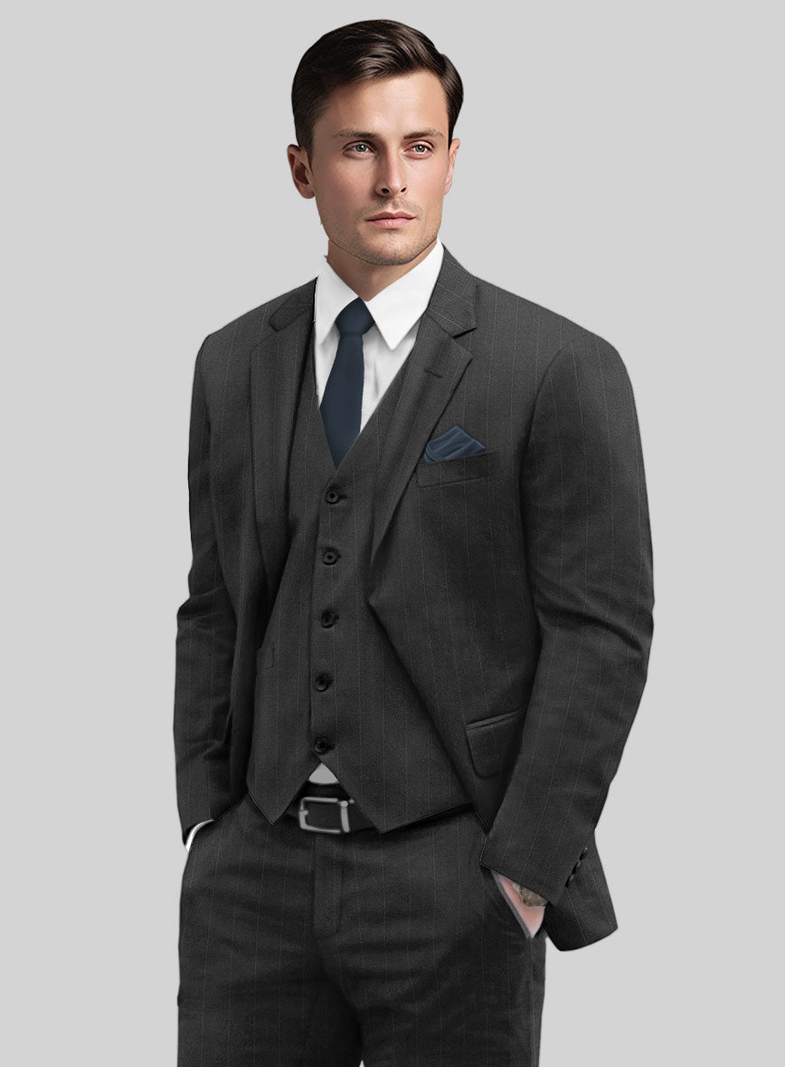 Reda Cashmere Dark Gray Chalkstripe Wool Jacket - StudioSuits
