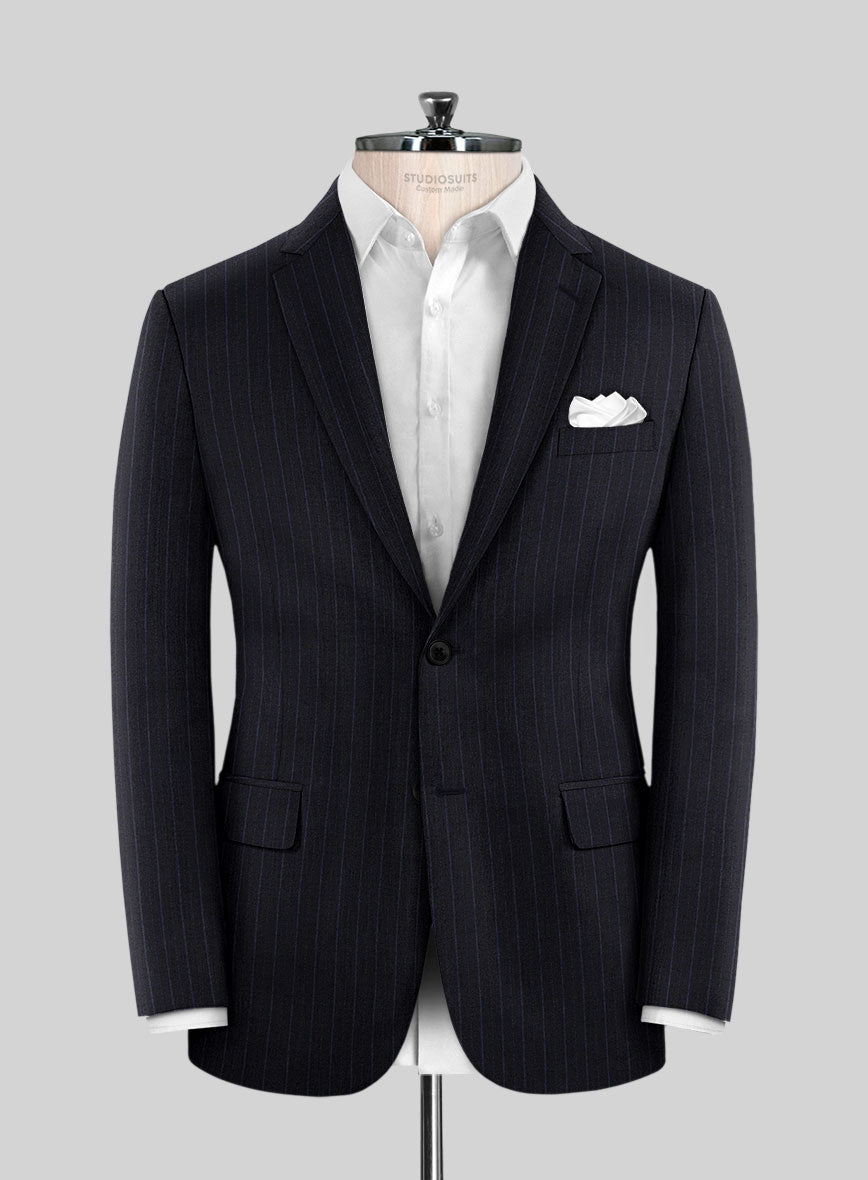 Reda Cashmere Navy Blue Stripe Wool Jacket - StudioSuits