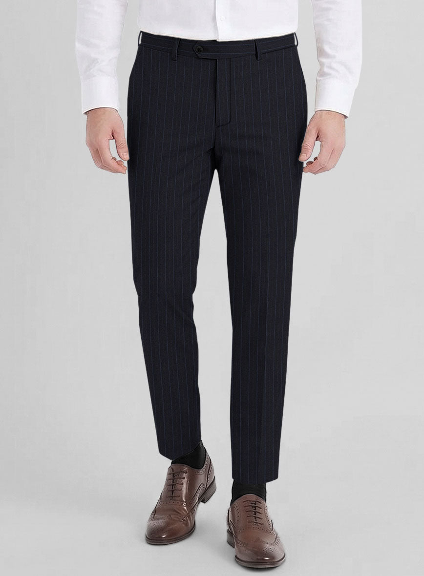 Reda Cashmere Navy Blue Stripe Wool Pants - StudioSuits