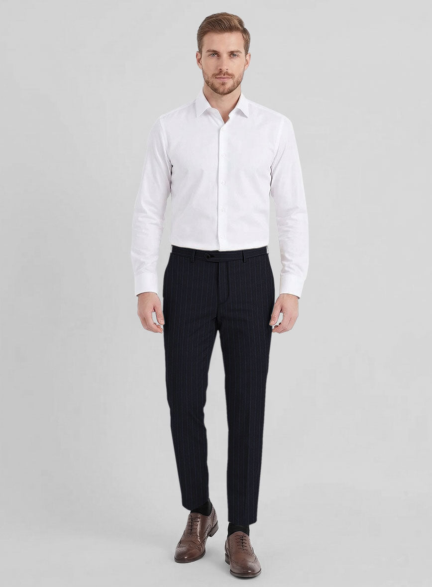Reda Cashmere Navy Blue Stripe Wool Pants - StudioSuits