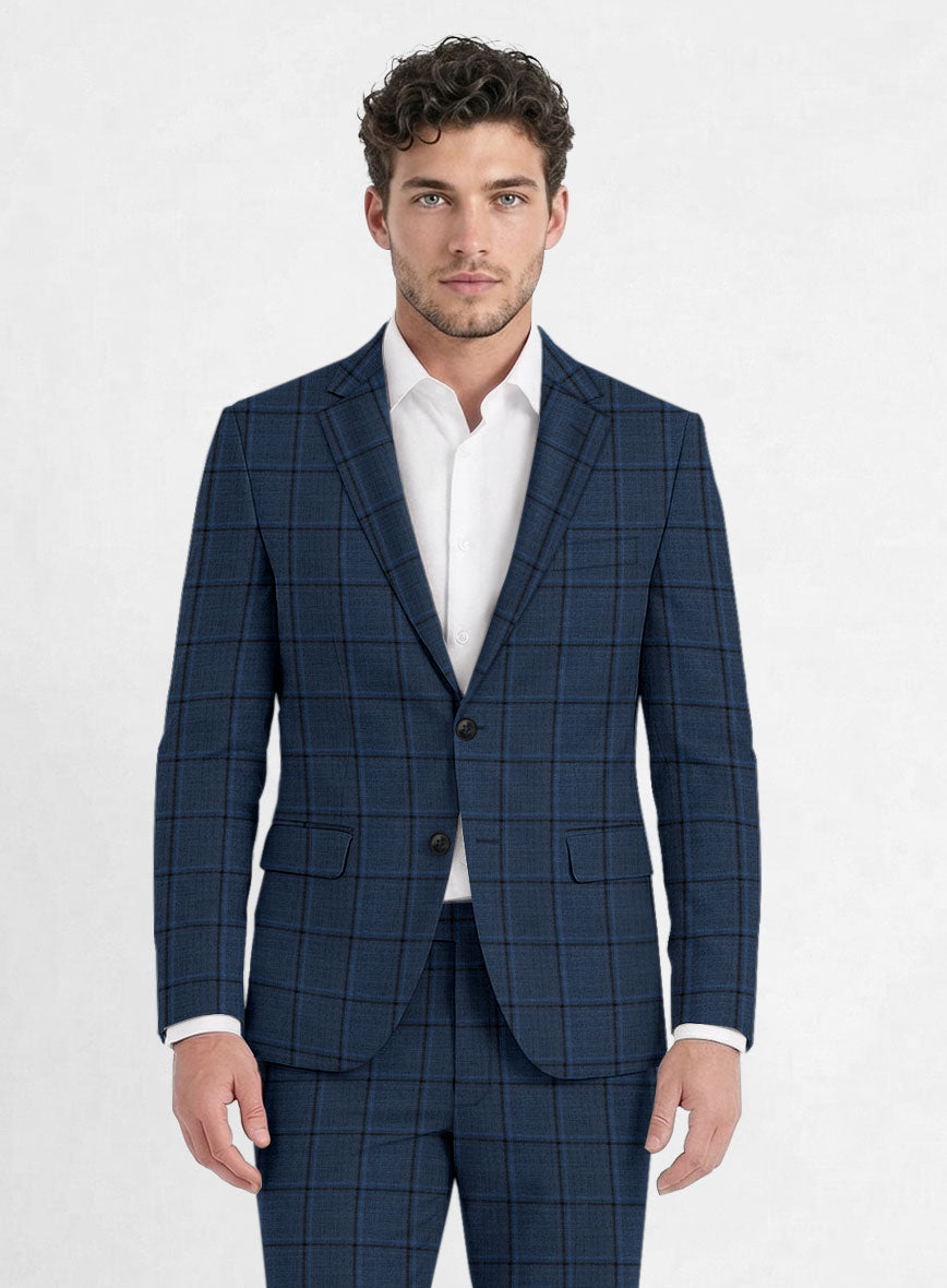 Reda Casi Blue Checks Wool Jacket - StudioSuits