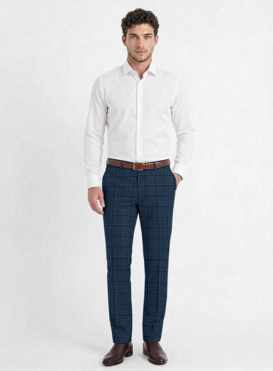 Reda Casi Blue Checks Wool Pants - StudioSuits
