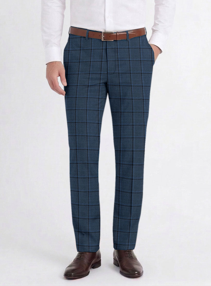 Reda Casi Blue Checks Wool Pants - StudioSuits