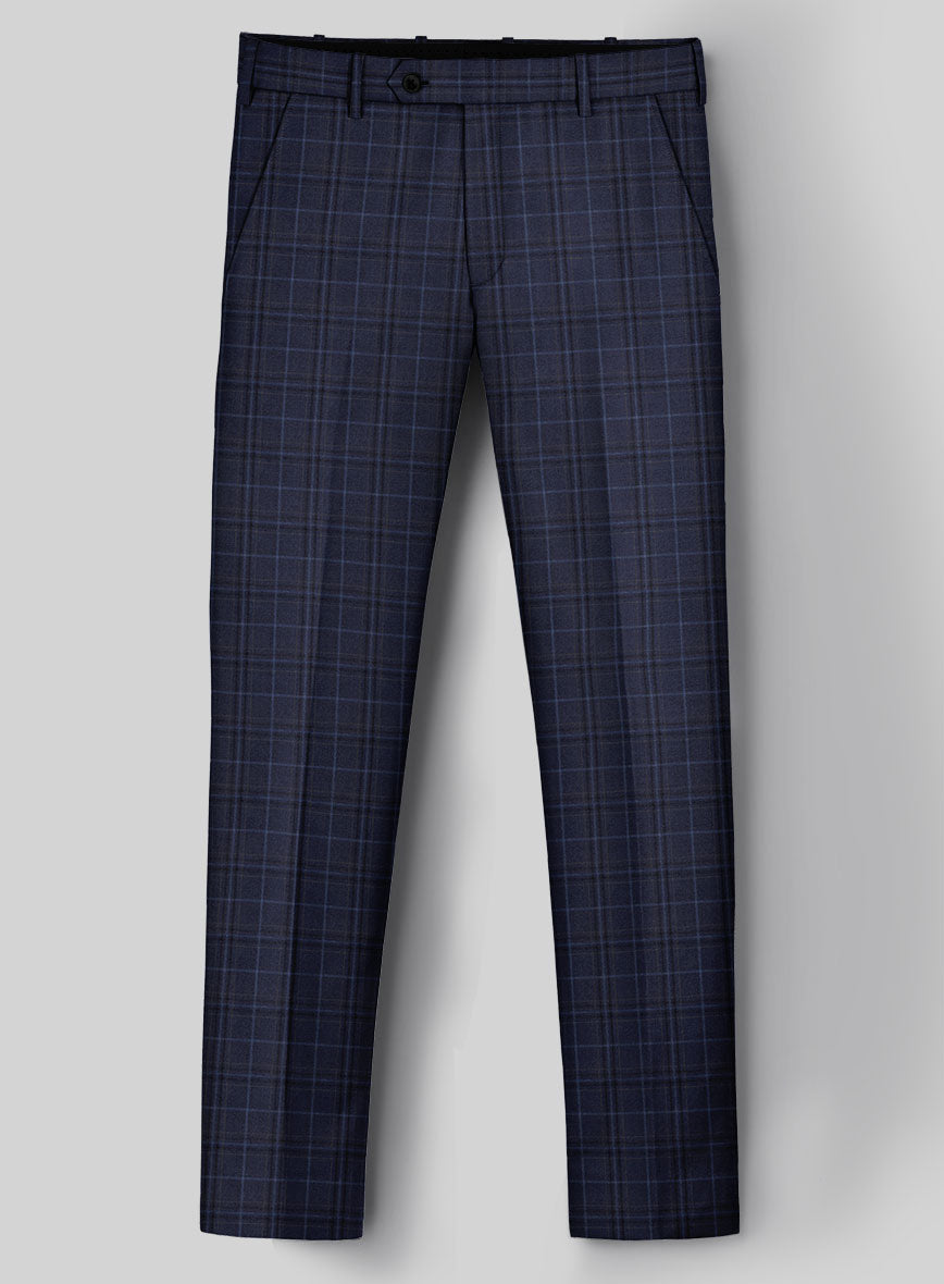 Reda Cavez Blue Checks Wool Pants - StudioSuits