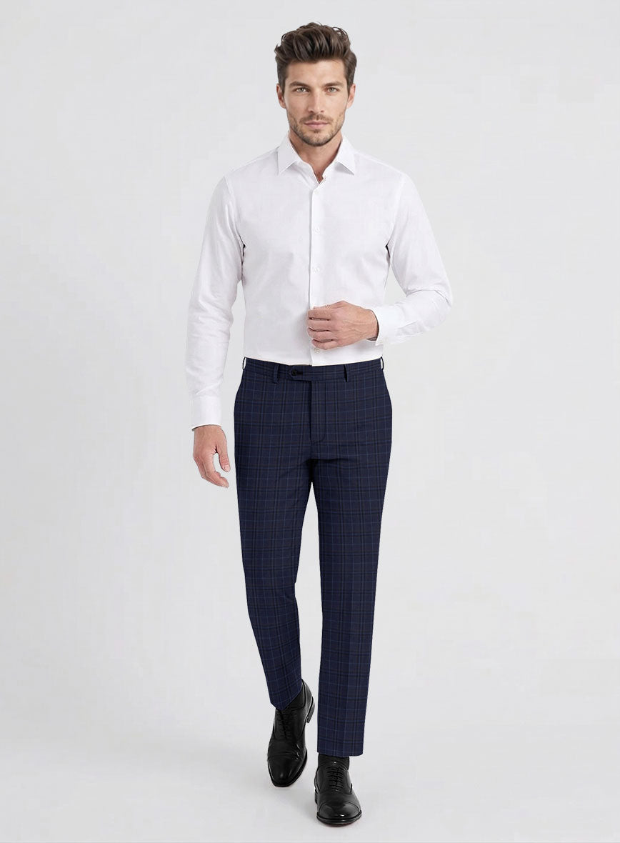 Reda Cavez Blue Checks Wool Pants - StudioSuits