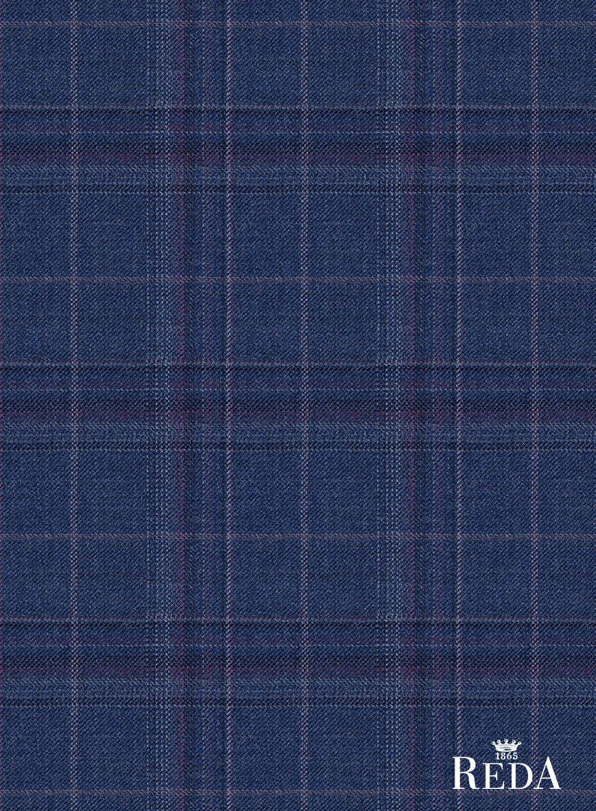 Reda Cerulean Blue Checks Wool Pants - StudioSuits