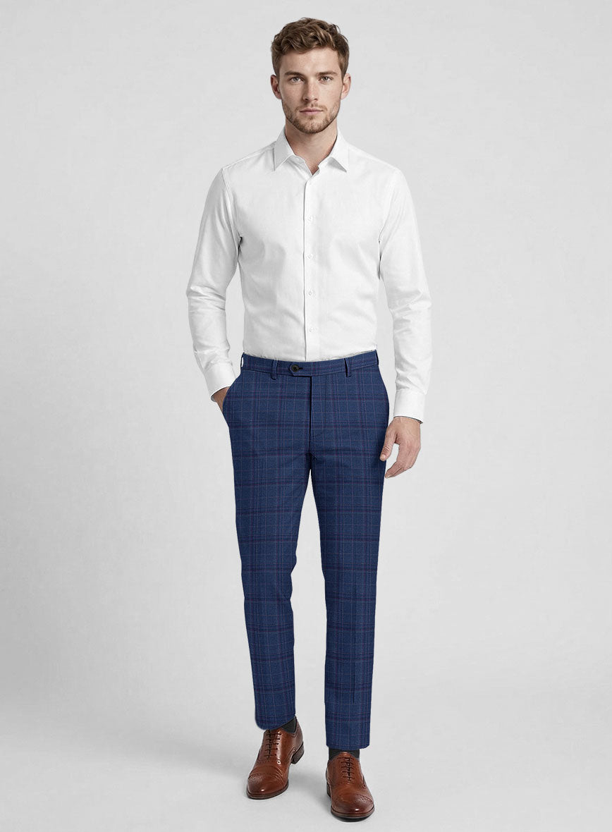 Reda Cerulean Blue Checks Wool Pants - StudioSuits