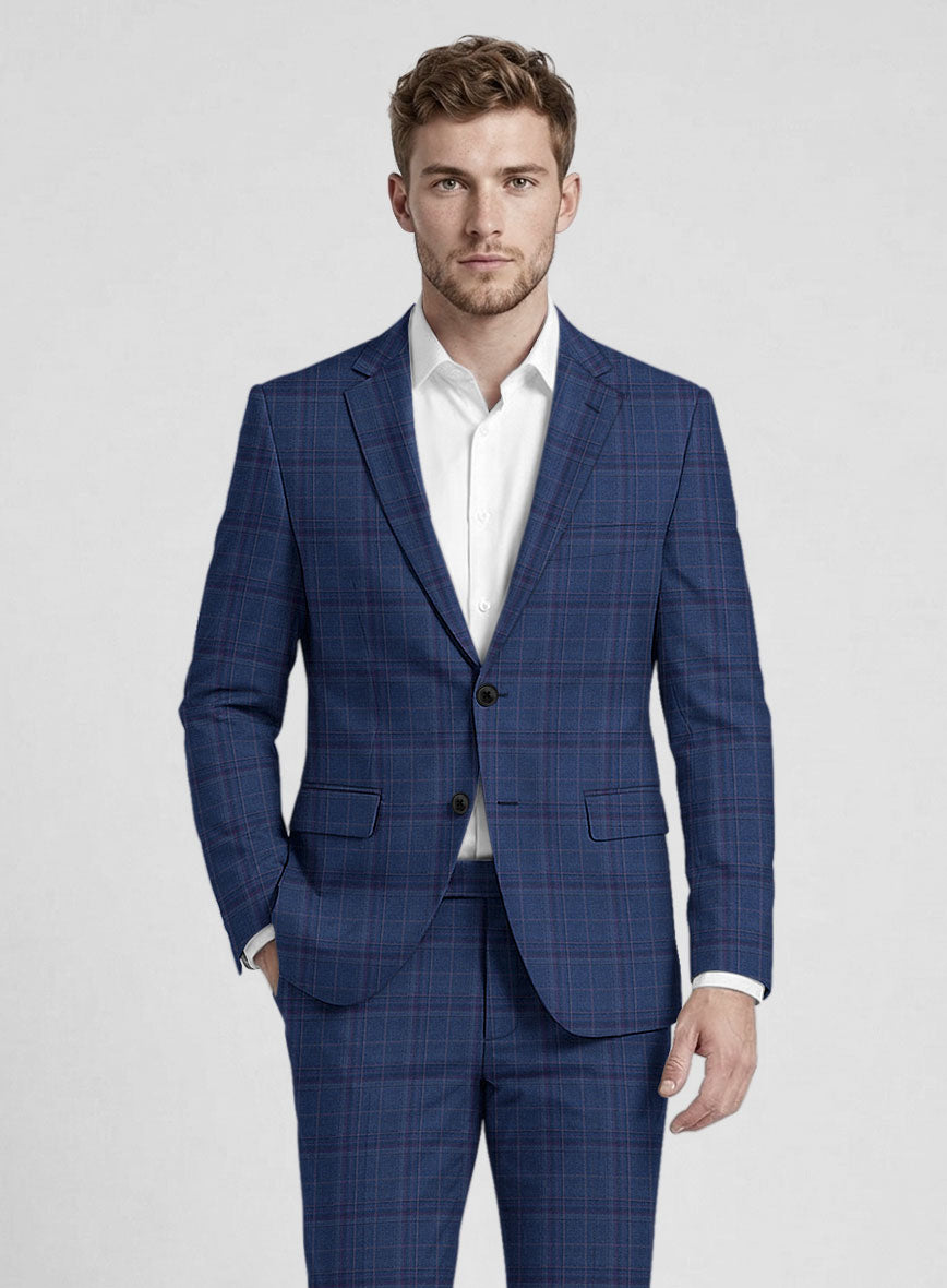 Reda Cerulean Blue Checks Wool Jacket - StudioSuits