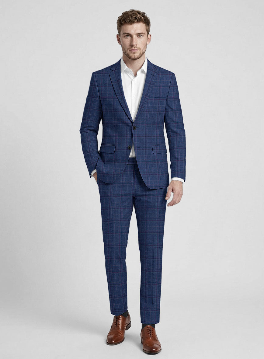 Reda Cerulean Blue Checks Wool Suit - StudioSuits