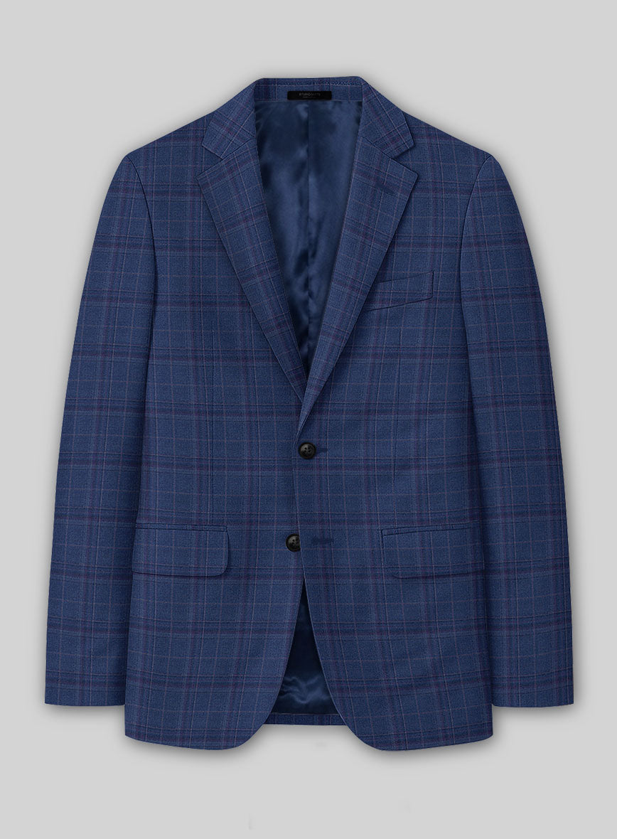 Reda Cerulean Blue Checks Wool Jacket - StudioSuits