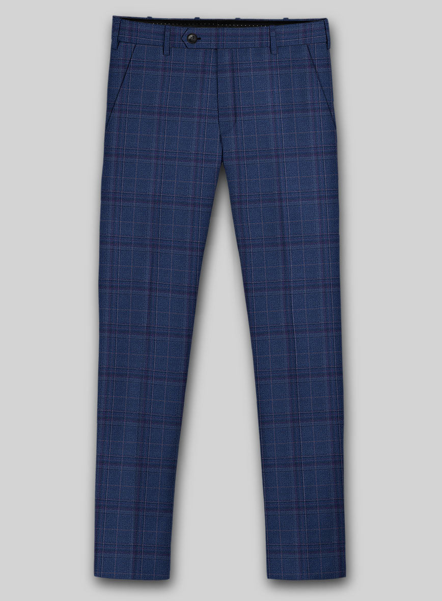 Reda Cerulean Blue Checks Wool Pants - StudioSuits