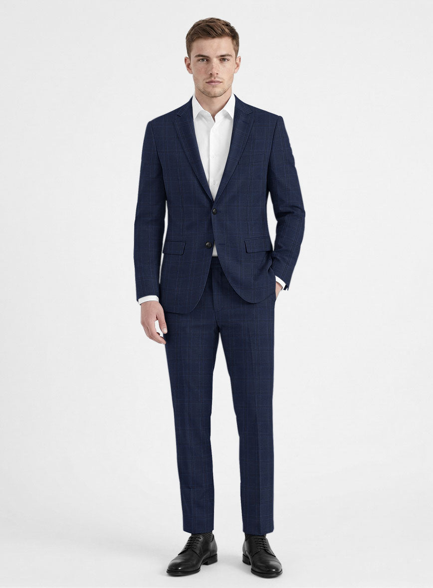 Reda Dark Navy Checks Wool Suit - StudioSuits