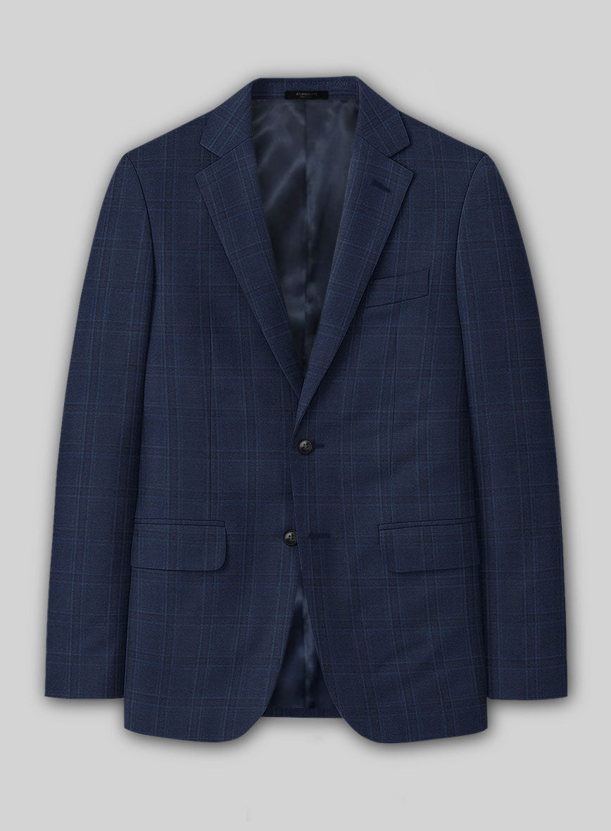 Reda Dark Navy Checks Wool Jacket - StudioSuits