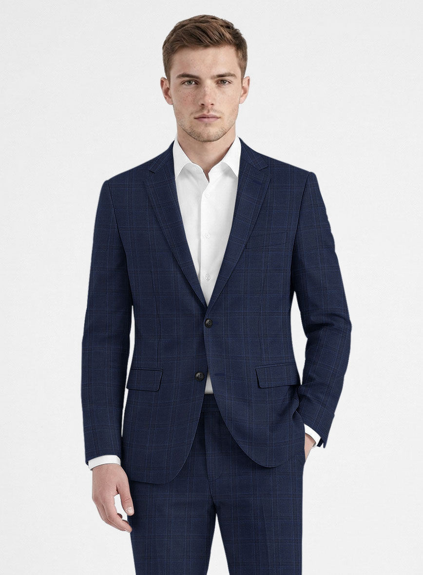 Reda Dark Navy Checks Wool Jacket - StudioSuits