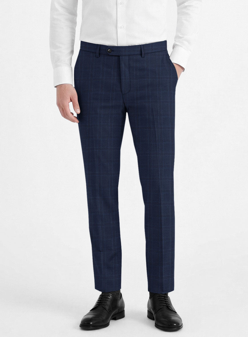 Reda Dark Navy Checks Wool Pants - StudioSuits