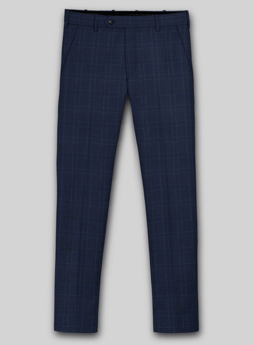 Reda Dark Navy Checks Wool Pants - StudioSuits