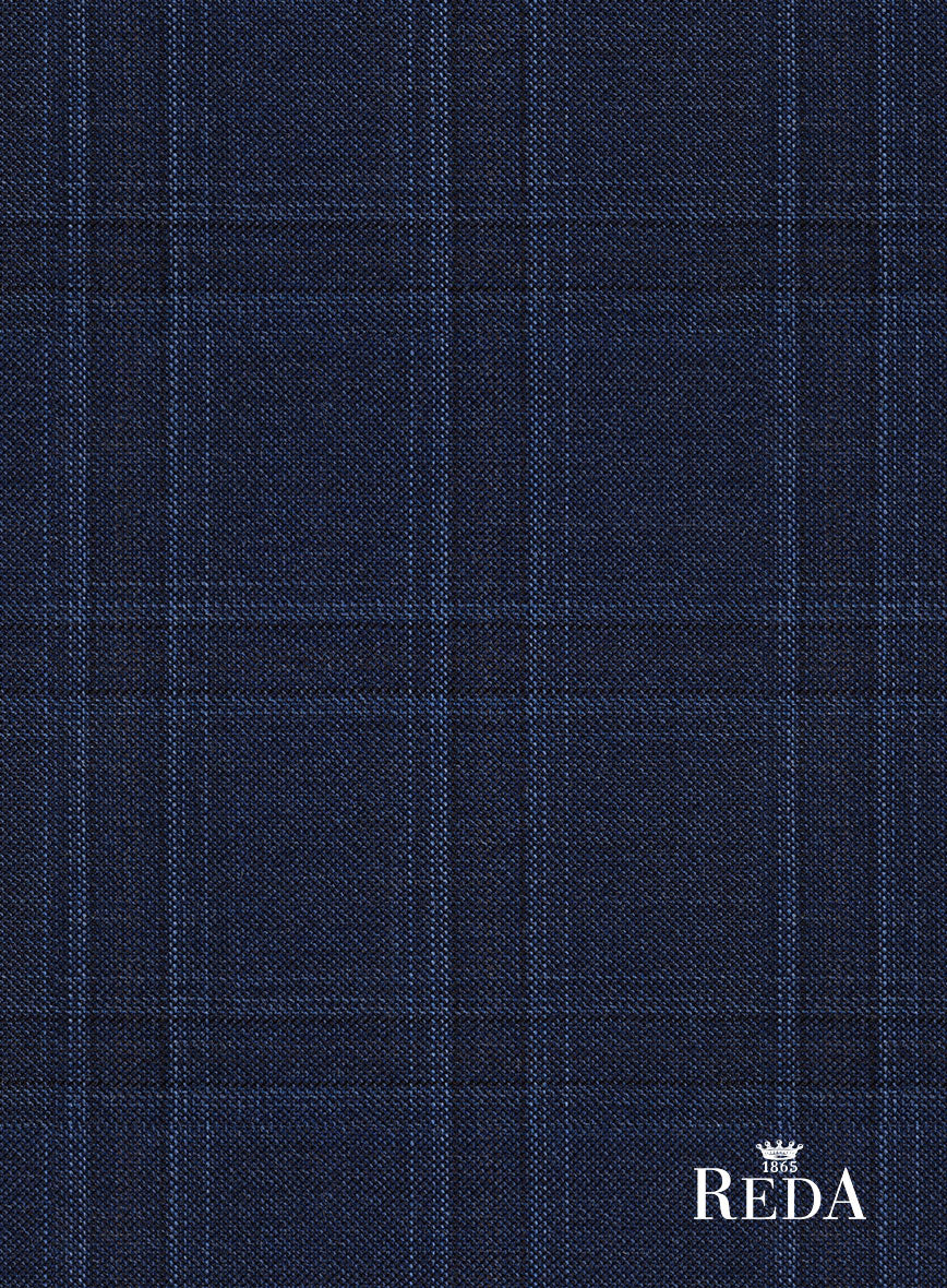 Reda Dark Navy Checks Wool Pants - StudioSuits