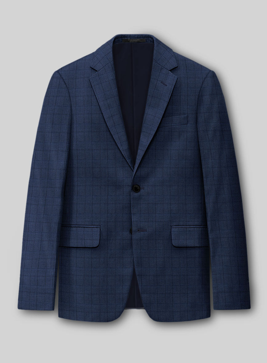 Reda Erlon Royal Blue Checks Wool Jacket - StudioSuits