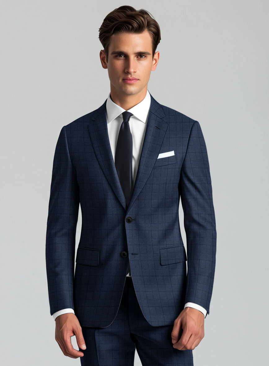 Reda Erlon Royal Blue Checks Wool Jacket - StudioSuits