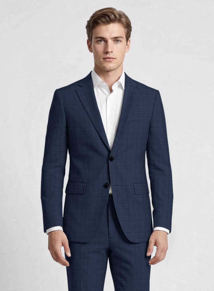 Reda Erlon Royal Blue Checks Wool Jacket - StudioSuits