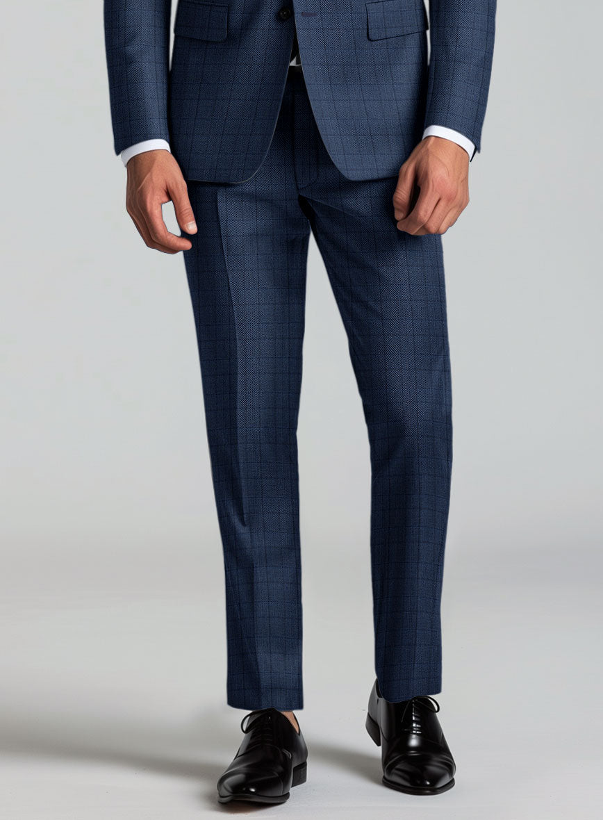 Reda Erlon Royal Blue Checks Wool Pants - StudioSuits