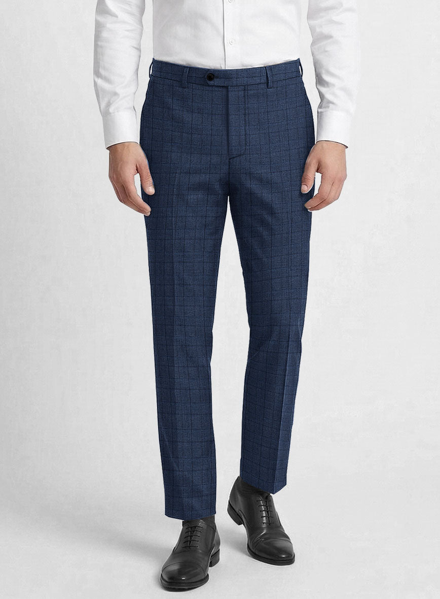 Reda Erlon Royal Blue Checks Wool Pants - StudioSuits