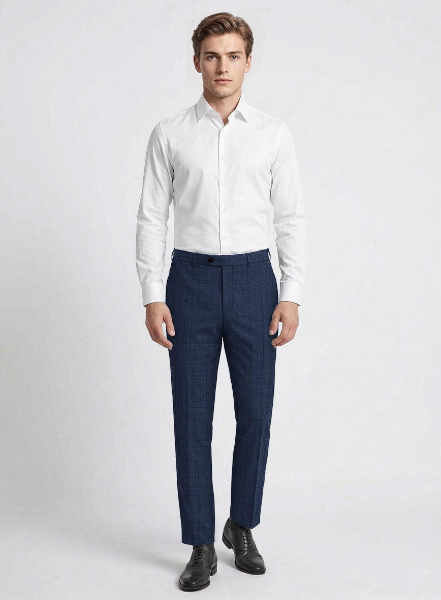 Reda Erlon Royal Blue Checks Wool Pants - StudioSuits