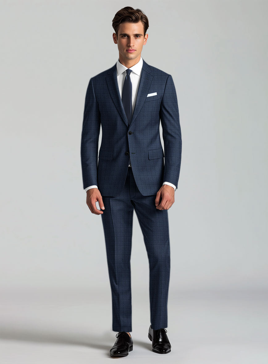 Reda Erlon Royal Blue Checks Wool Suit - StudioSuits