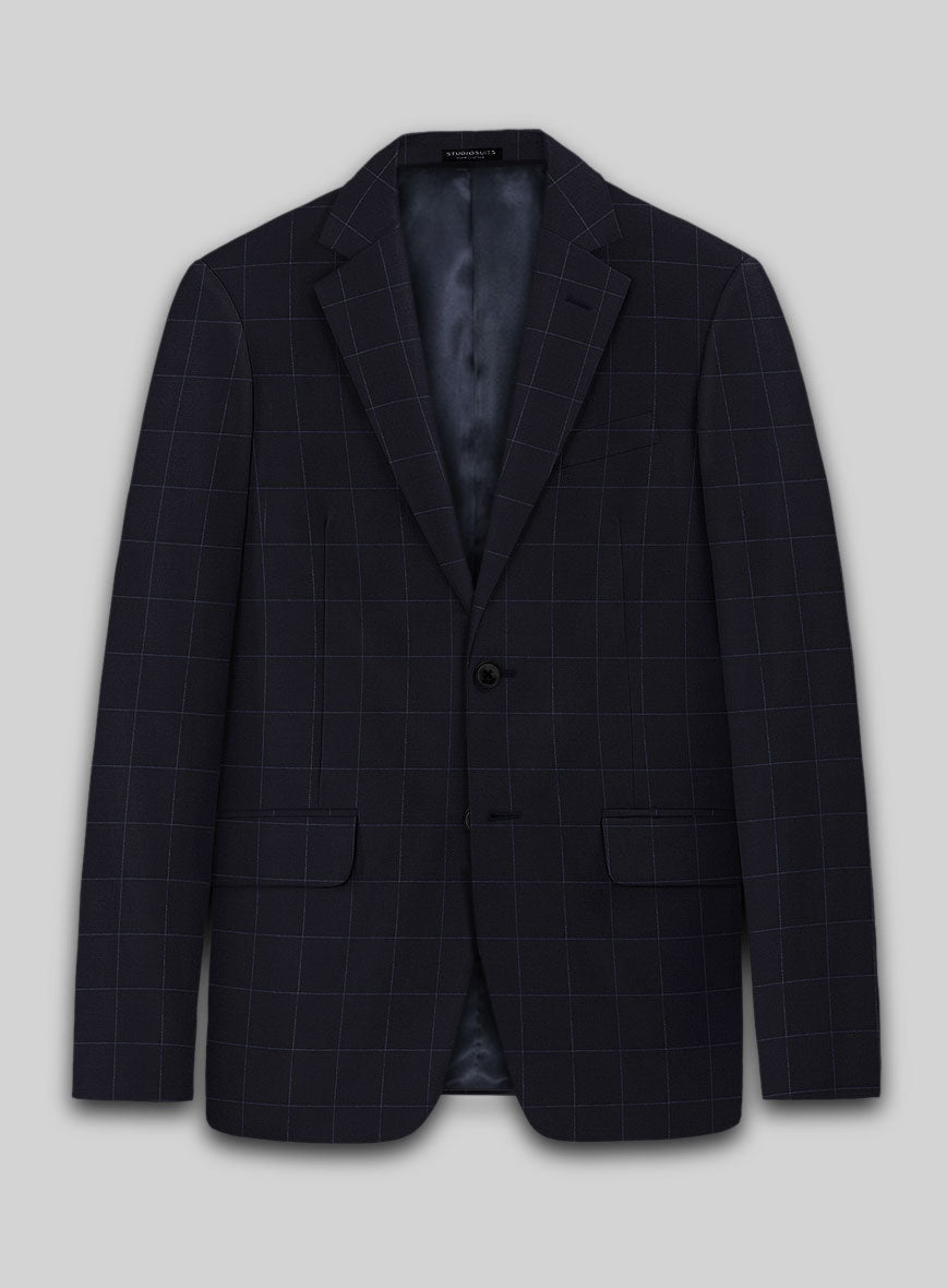 Reda Flexo Dark Blue Checks Wool Jacket - StudioSuits