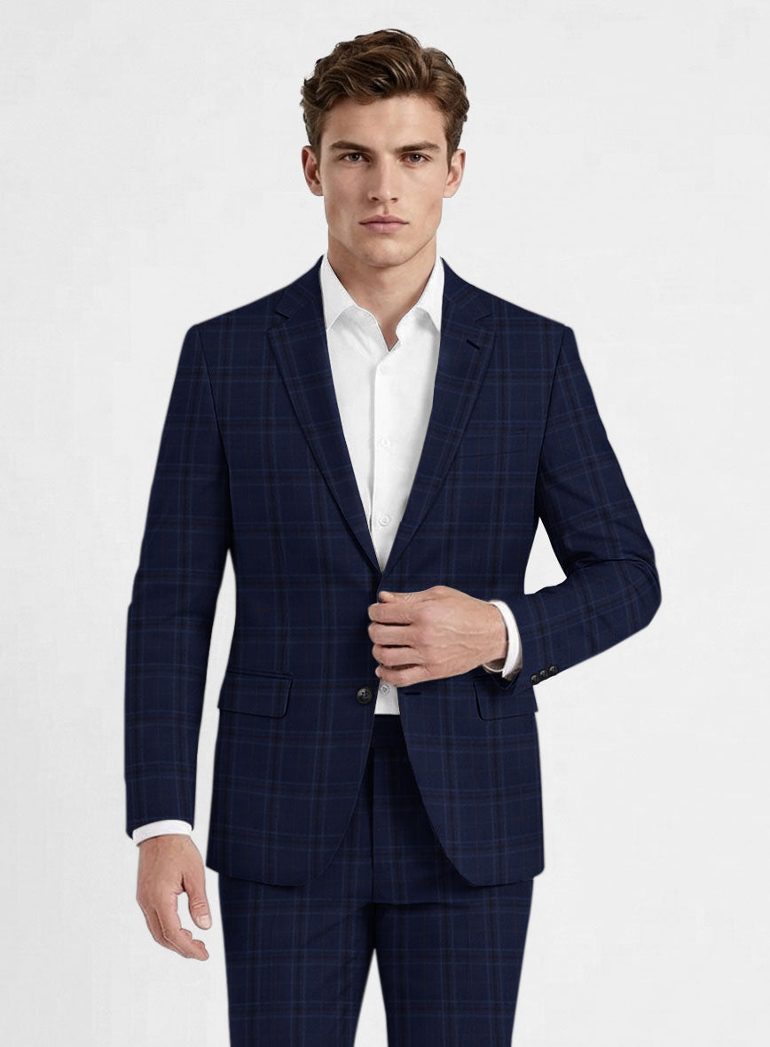 Reda Gulf Blue Checks Wool Jacket - StudioSuits