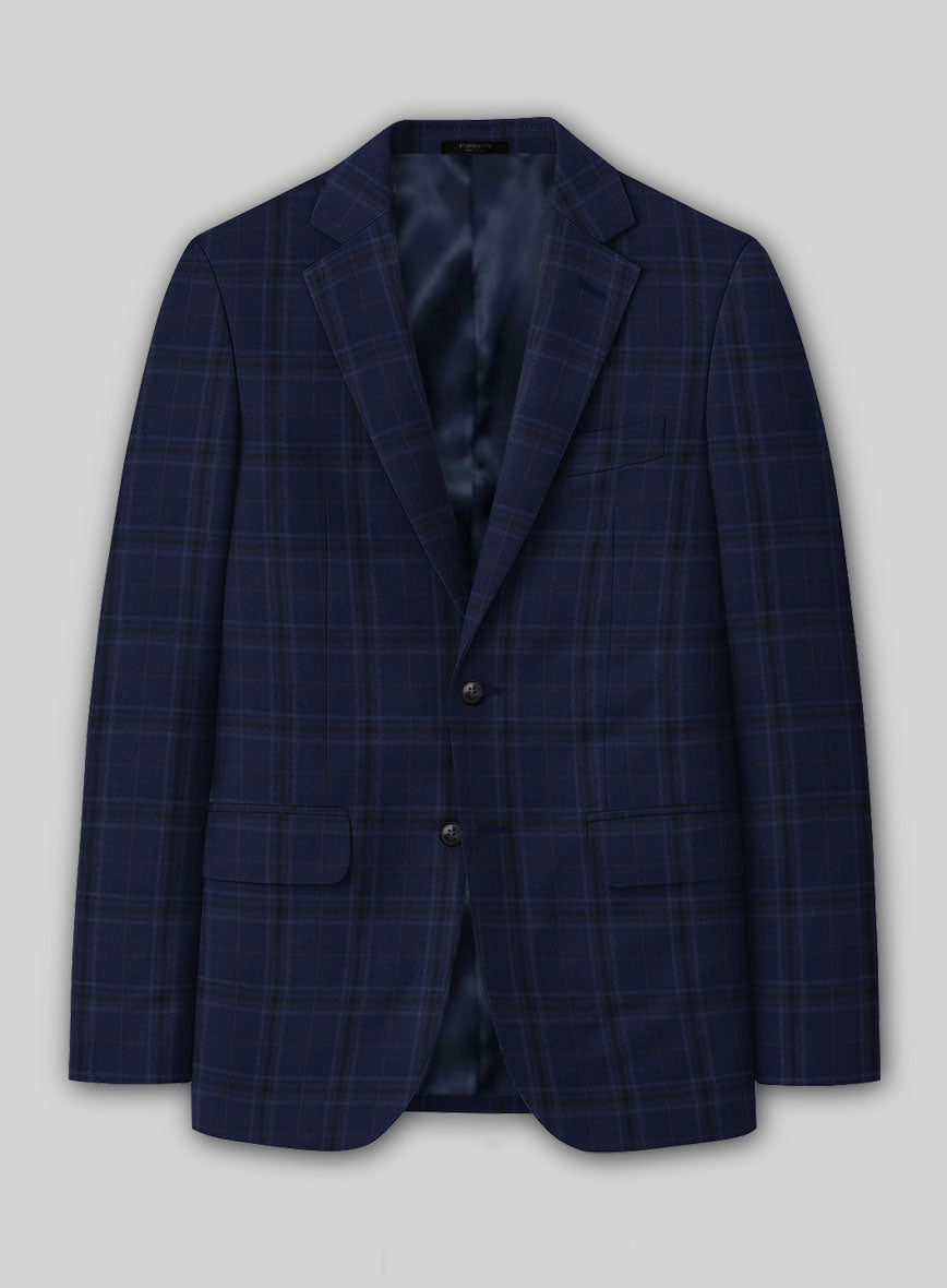 Reda Gulf Blue Checks Wool Jacket - StudioSuits