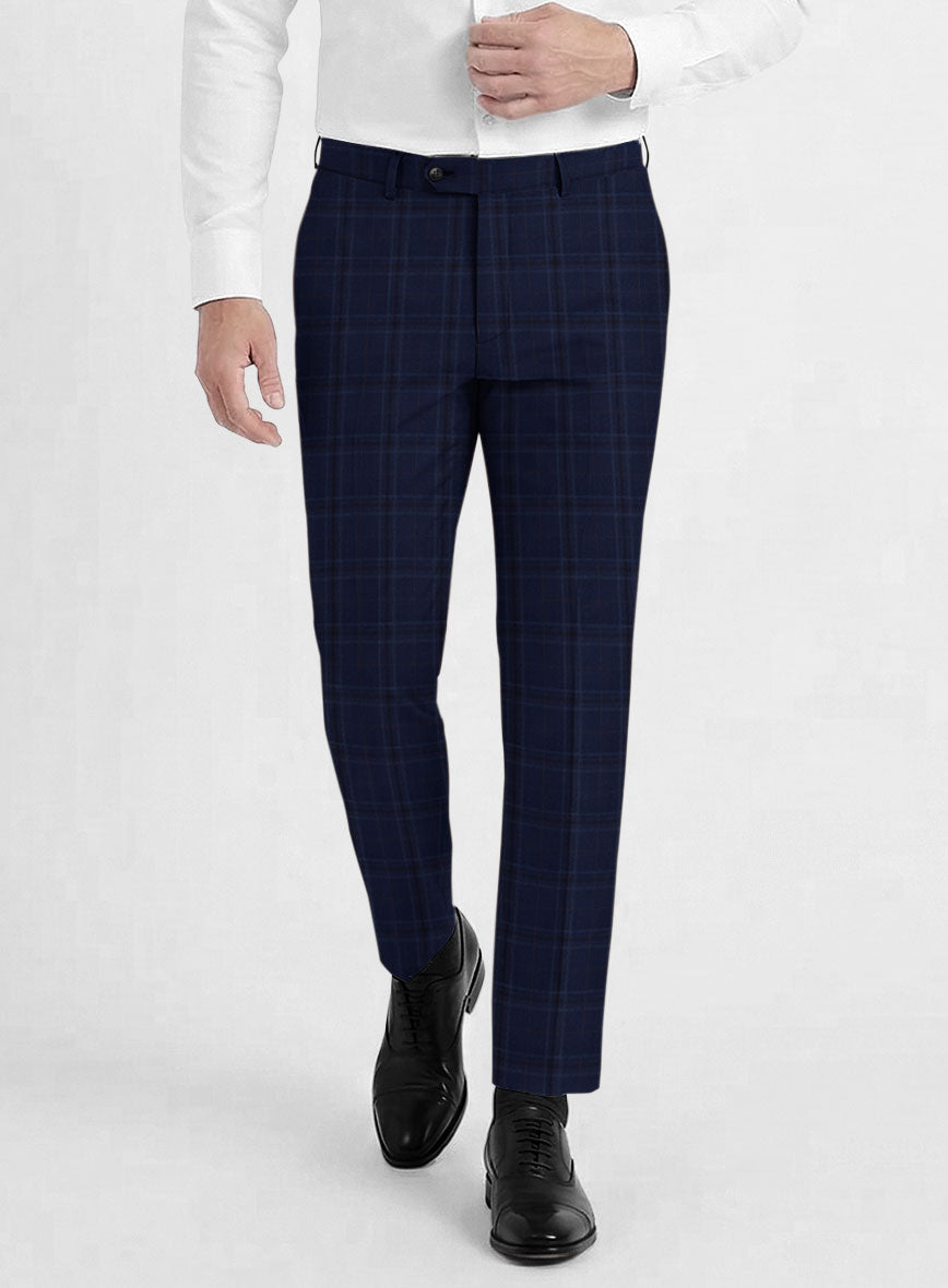 Reda Gulf Blue Checks Wool Pants - StudioSuits