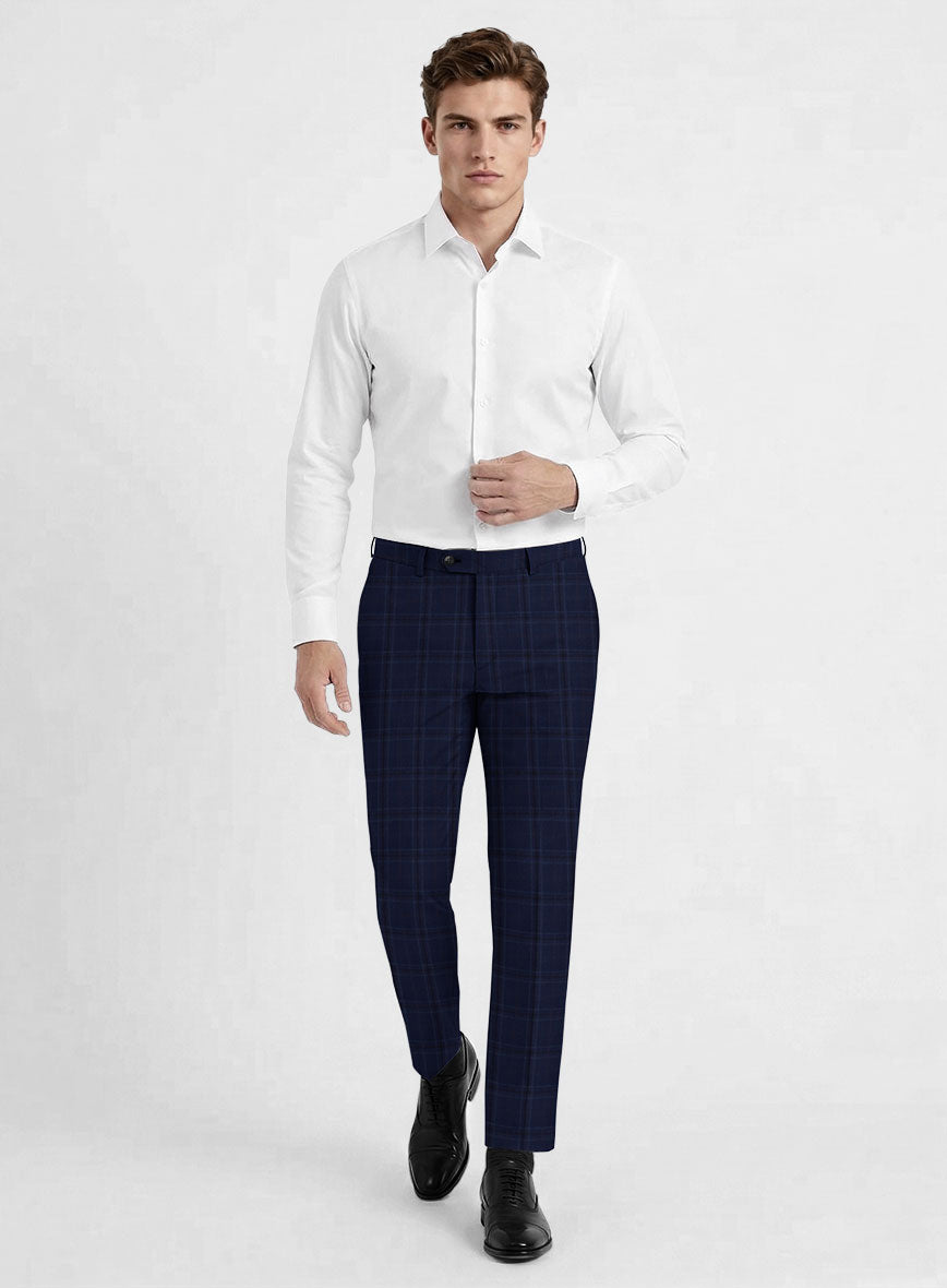 Reda Gulf Blue Checks Wool Pants - StudioSuits
